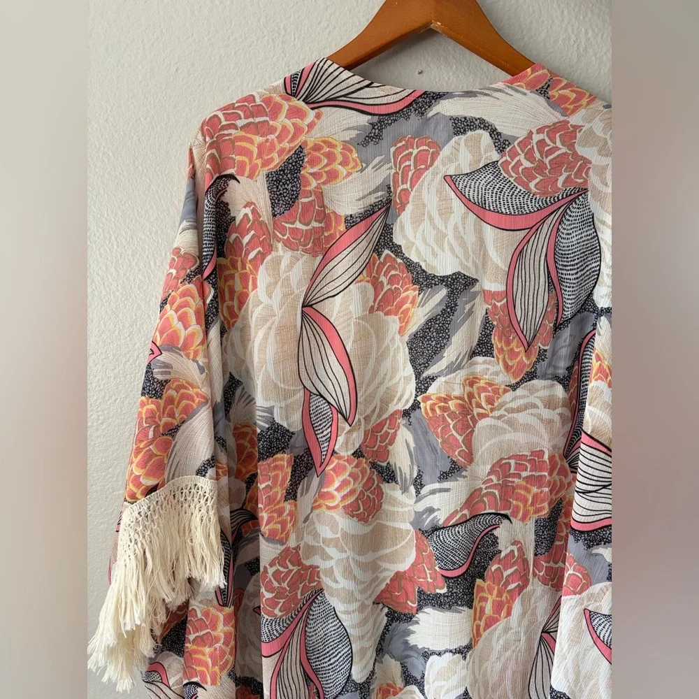 Entro Boho Festival Floral Kimono with Fringe Detail Women’s Small Medium Large - Picture 6 of 8